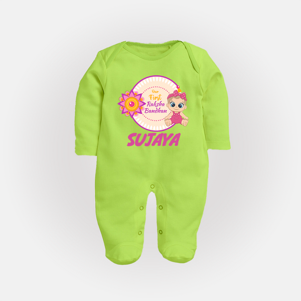 Infant First Raksha Bandhan Fullbody Suit - LIME GREEN - New Born (Chest 7.5")