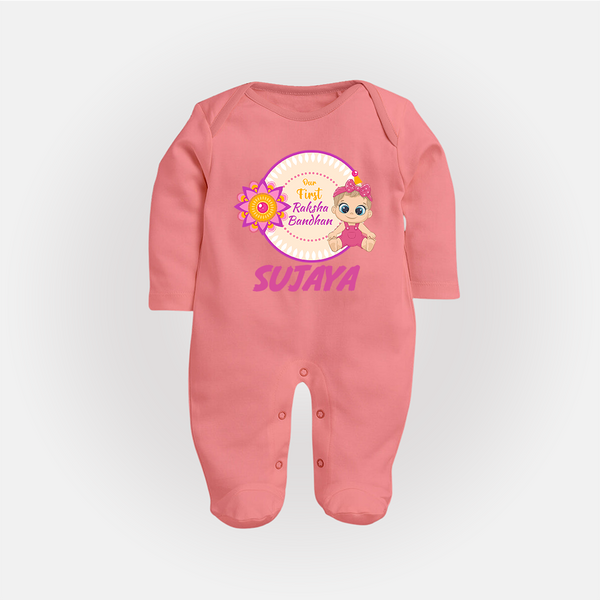 Infant First Raksha Bandhan Fullbody Suit - PEACH - New Born (Chest 7.5")