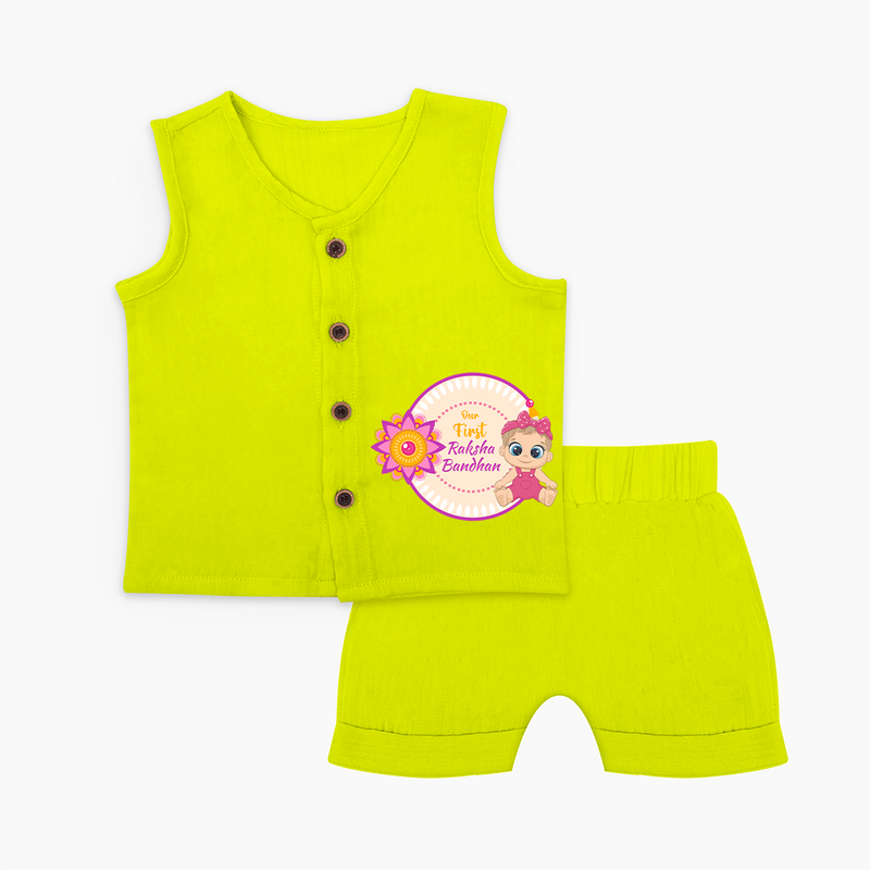 Soft Cotton Jabla Set | Our First Raksha Bandhan Look - LIME GREEN - 0 - 3 Months Old (Chest 9.8")