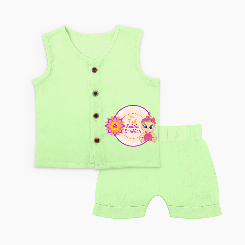 Soft Cotton Jabla Set | Our First Raksha Bandhan Look - PASTEL GREEN - 0 - 3 Months Old (Chest 9.8")