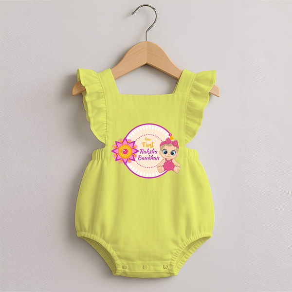 Soft Cotton Romper Frock | Our First Raksha Bandhan Look - PASTEL YELLOW - 0 - 3 Months Old (Chest 19")