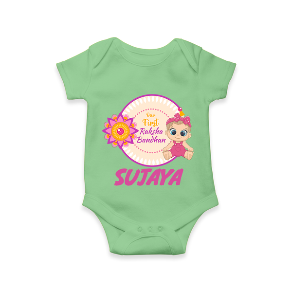 Infant First Raksha Bandhan Romper - GREEN - New Born (Chest 14")