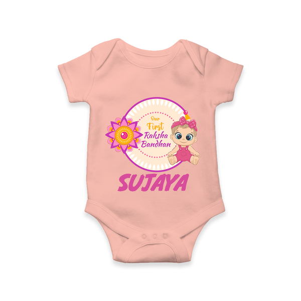 Infant First Raksha Bandhan Romper - PEACH - New Born (Chest 14")