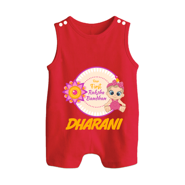 Infant First Raksha Bandhan Button Romper - RED - New Born (Chest 18")
