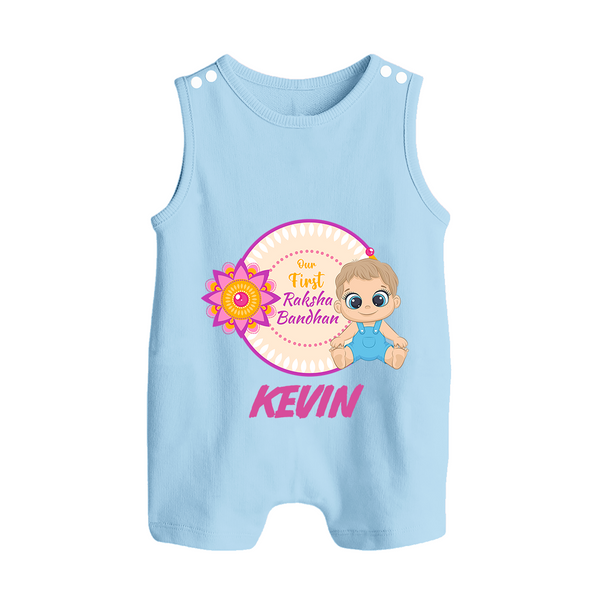 First Raksha Bandhan Baby Button Romper - BABY BLUE - New Born (Chest 18")