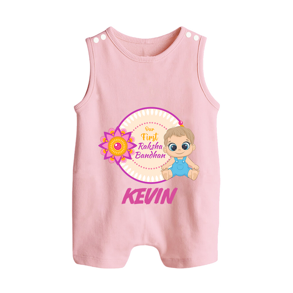 First Raksha Bandhan Baby Button Romper - BABY PINK - New Born (Chest 18")
