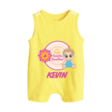 First Raksha Bandhan Baby Button Romper - PASTEL YELLOW - New Born (Chest 18")