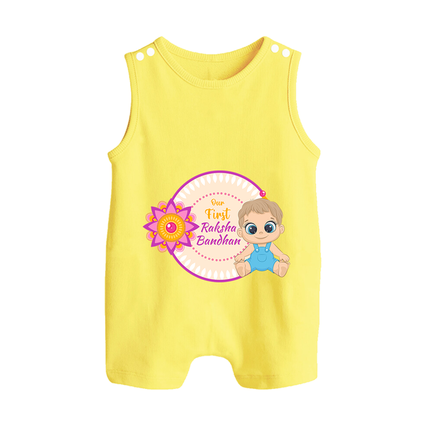 Personalized Rakhi Romper Suit | Celebrate Our First Festival Bond - PASTEL YELLOW - 0 - 5 Months Old (Chest 18")