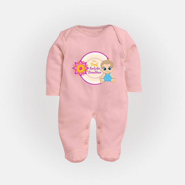 Personalized Rakhi Sleep Suit | Celebrate Our First Festival Bond - BABY PINK - New Born (Chest 7.5")