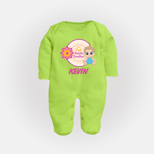 First Raksha Bandhan Baby Fullbody Suit - LIME GREEN - New Born (Chest 7.5")