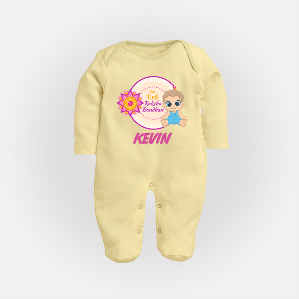 First Raksha Bandhan Baby Fullbody Suit - PASTEL YELLOW - New Born (Chest 7.5")