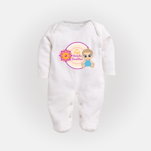 Personalized Rakhi Sleep Suit | Celebrate Our First Festival Bond - WHITE - New Born (Chest 7.5")
