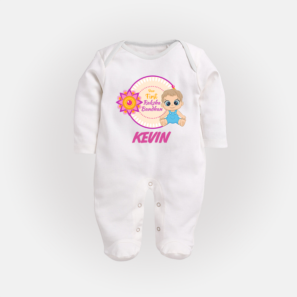 First Raksha Bandhan Baby Fullbody Suit - WHITE - New Born (Chest 7.5")