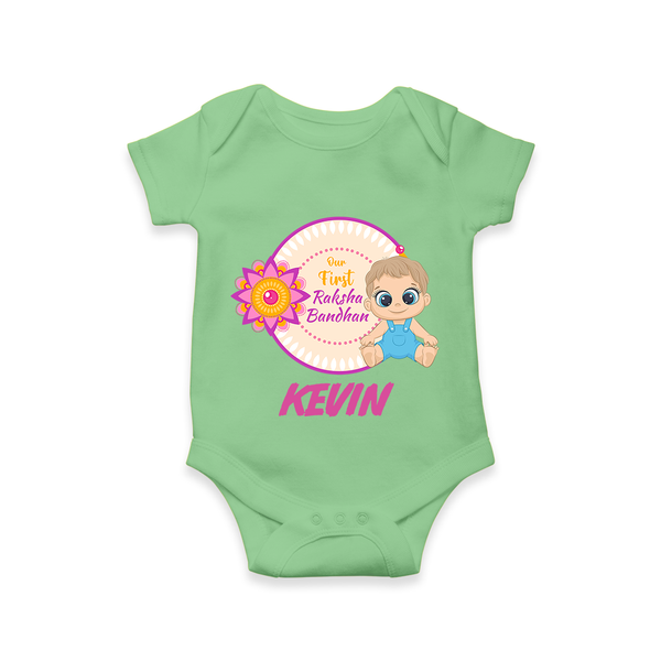 First Raksha Bandhan Baby Romper - GREEN - New Born (Chest 14")