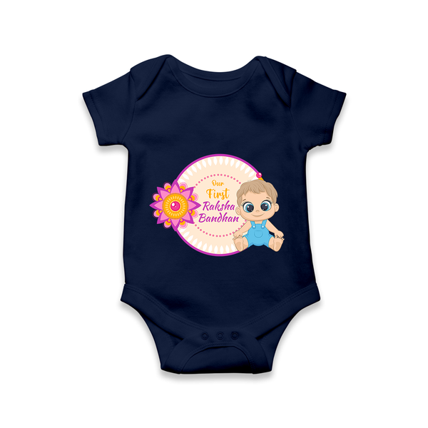 Personalized Rakhi Romper | Celebrate Our First Festival Bond - NAVY BLUE - New Born (Chest 14")