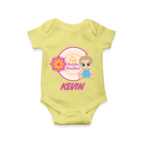 First Raksha Bandhan Baby Romper - PASTEL YELLOW - New Born (Chest 14")