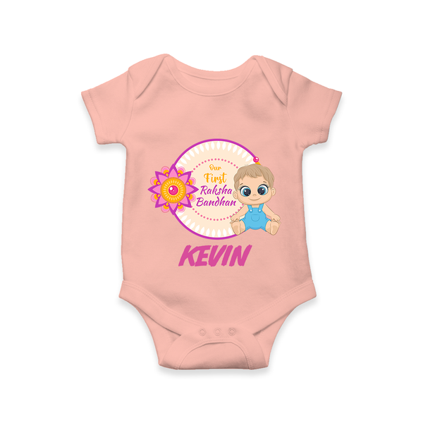 First Raksha Bandhan Baby Romper - PEACH - New Born (Chest 14")