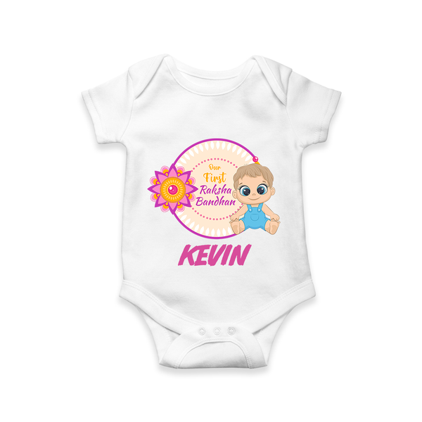 First Raksha Bandhan Baby Romper - WHITE - New Born (Chest 14")