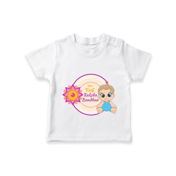Personalized Rakhi T-Shirt | Celebrate Our First Festival Bond - WHITE - 0-5 Months Old (Chest 17")