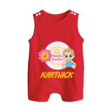 First Raksha Bandhan Baby Button Romper - RED - New Born (Chest 18")