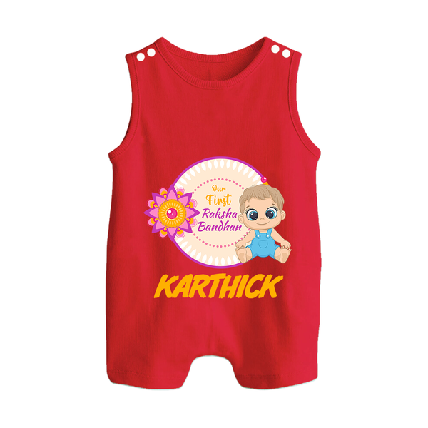 First Raksha Bandhan Baby Button Romper - RED - New Born (Chest 18")