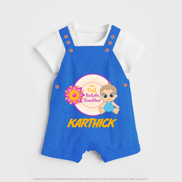 First Raksha Bandhan Baby Dungaree - COBALT BLUE - 0 - 5 Months Old (Chest 18")