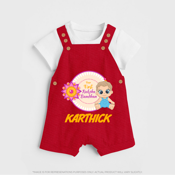First Raksha Bandhan Baby Dungaree - RED - 0 - 5 Months Old (Chest 18")