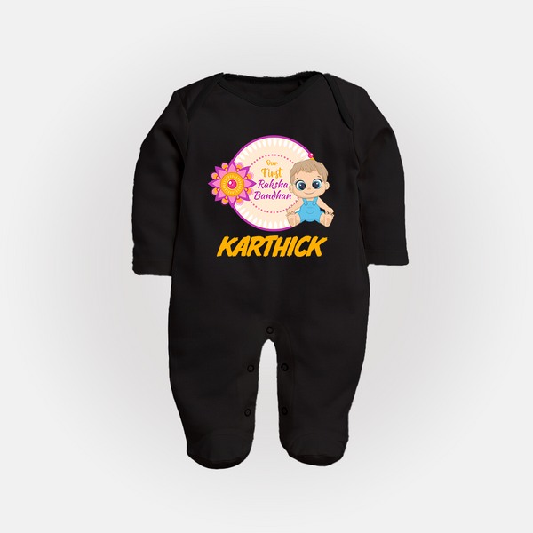 First Raksha Bandhan Baby Fullbody Suit - BLACK - New Born (Chest 7.5")
