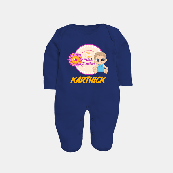 First Raksha Bandhan Baby Fullbody Suit - NAVY BLUE - New Born (Chest 7.5")