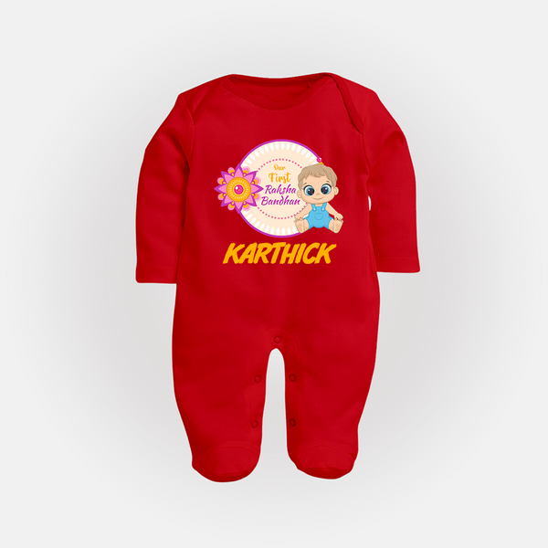 First Raksha Bandhan Baby Fullbody Suit - RED - New Born (Chest 7.5")