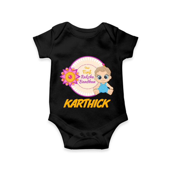 First Raksha Bandhan Baby Romper - BLACK - New Born (Chest 14")