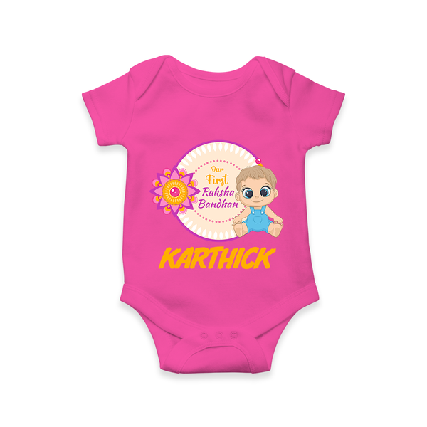 First Raksha Bandhan Baby Romper - HOT PINK - New Born (Chest 14")