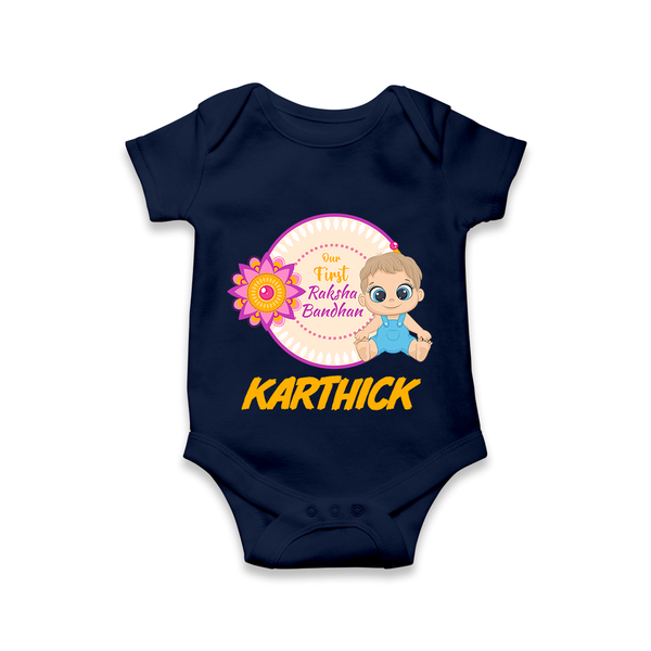 First Raksha Bandhan Baby Romper - NAVY BLUE - New Born (Chest 14")