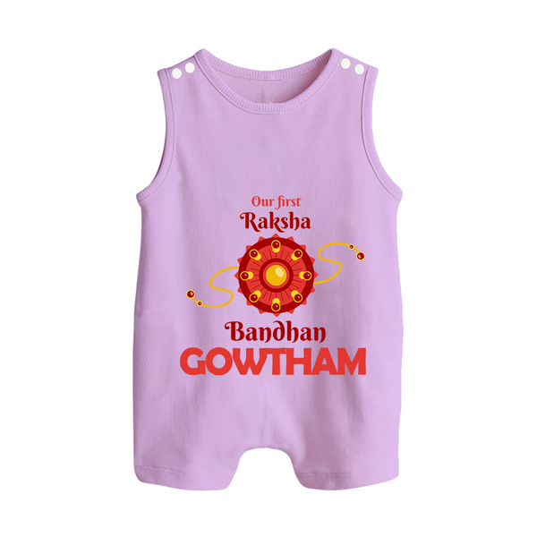 Baby Girl First Rakhi Button Romper - LILAC - New Born (Chest 18")