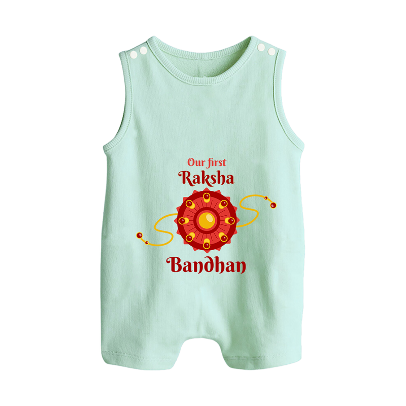 Custom Baby Romper Suit| Our First Raksha Bandhan Theme - MINT GREEN - 0 - 5 Months Old (Chest 18")