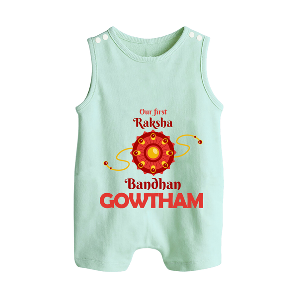 Baby Girl First Rakhi Button Romper - MINT GREEN - New Born (Chest 18")