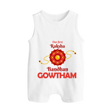 Baby Girl First Rakhi Button Romper - WHITE - New Born (Chest 18")