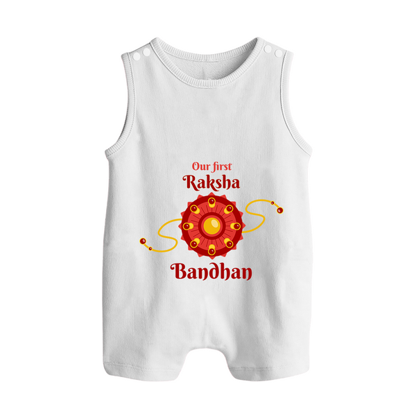 Custom Baby Romper Suit| Our First Raksha Bandhan Theme - WHITE - 0 - 5 Months Old (Chest 18")