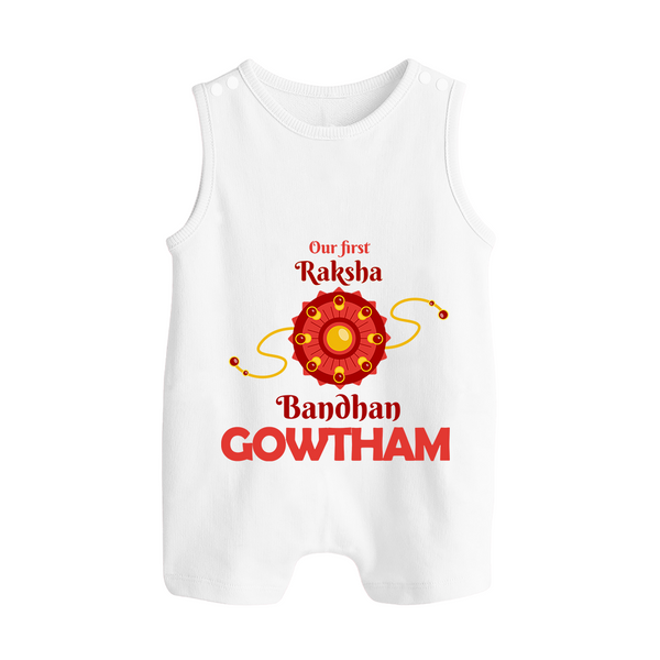 Baby Girl First Rakhi Button Romper - WHITE - New Born (Chest 18")