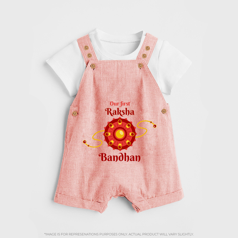 Custom Baby Dungaree| Our First Raksha Bandhan Theme - PEACH - 0 - 5 Months Old (Chest 18")