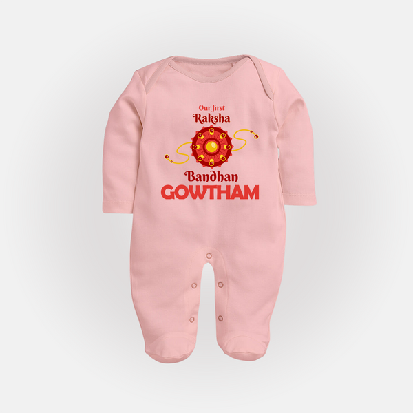 Baby Girl First Rakhi Fullbody Suit - BABY PINK - New Born (Chest 7.5")