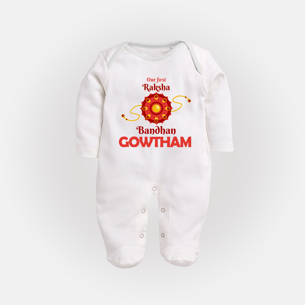 Baby Girl First Rakhi Fullbody Suit - WHITE - New Born (Chest 7.5")