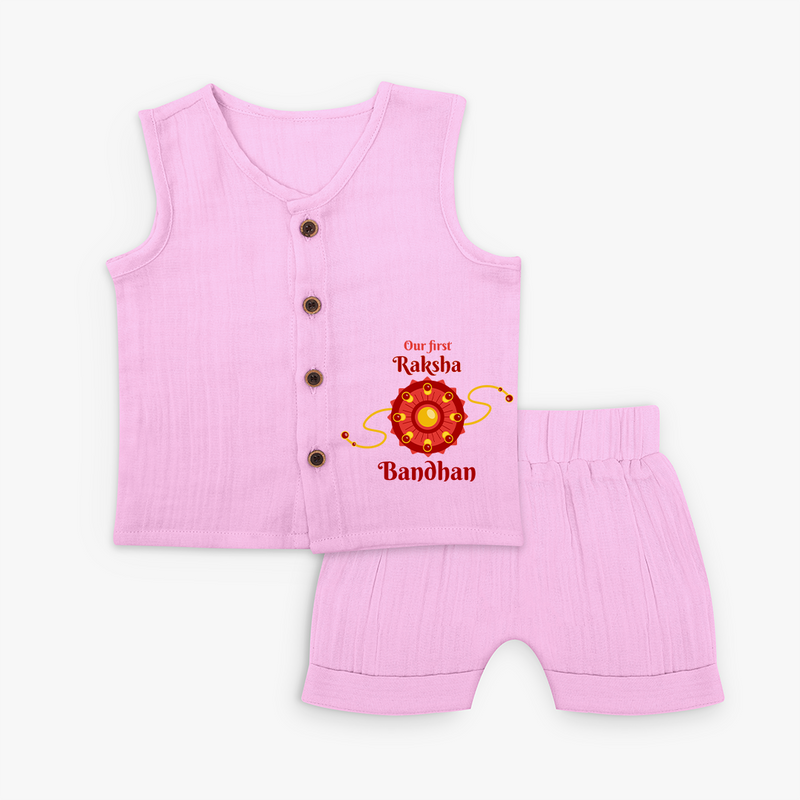 Custom Baby Jabla Set| Our First Raksha Bandhan Theme - BABY PINK - 0 - 3 Months Old (Chest 9.8")