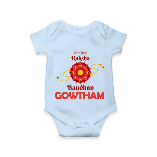 Baby Girl First Rakhi Romper - BABY BLUE - New Born (Chest 14")