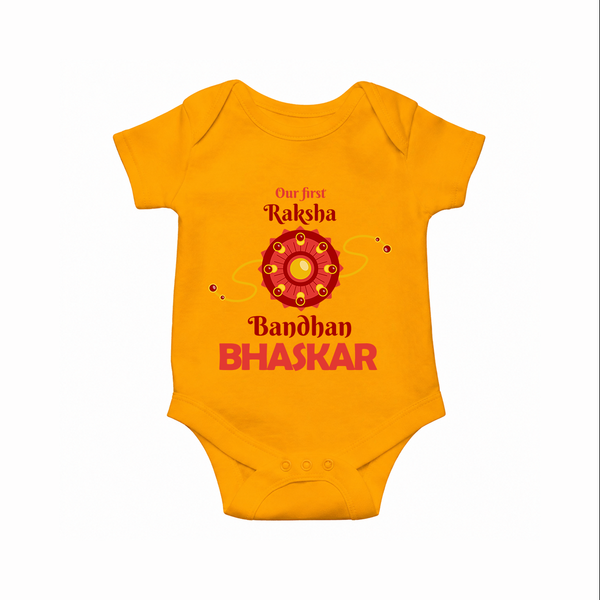 Baby Girl First Rakhi Romper - CHROME YELLOW - New Born (Chest 14")