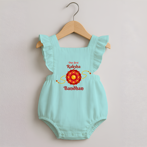 Custom Baby Romper Frock| Our First Raksha Bandhan Theme - MINT GREEN - 0 - 3 Months Old (Chest 19")