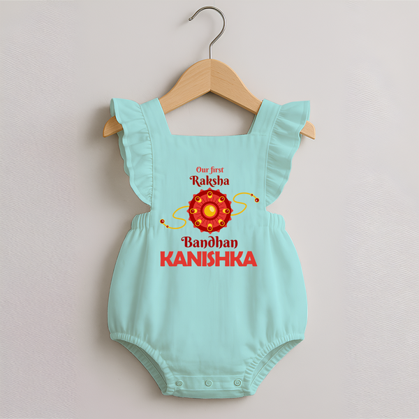 Baby Girl First Rakhi Romper Frock - MINT GREEN - 0 - 3 Months Old (Chest 19")