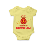 Baby Girl First Rakhi Romper - PASTEL YELLOW - New Born (Chest 14")