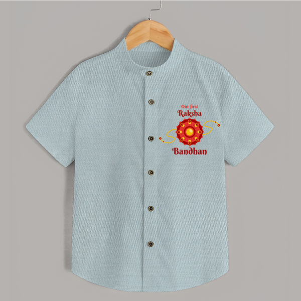 Custom Baby Shirt| Our First Raksha Bandhan Theme - ARCTIC BLUE - 0 - 6 Months Old (Chest 23")