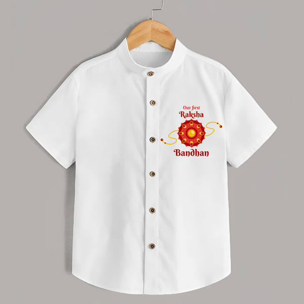 Custom Baby Shirt| Our First Raksha Bandhan Theme - WHITE - 0 - 6 Months Old (Chest 23")